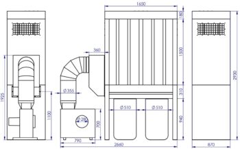 Odciąg do trocin ADAMIK FT 616N 3 kW A wymiary