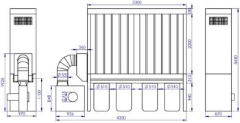 Odciąg do trocin ADAMIK FT 650N 7,5 kW A wymiary