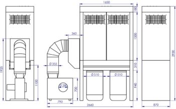 Odciąg do trocin ADAMIK FT 716N 3 kW A wymiary