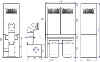 Odciąg do trocin ADAMIK FT 716N 4 kW A wymiary