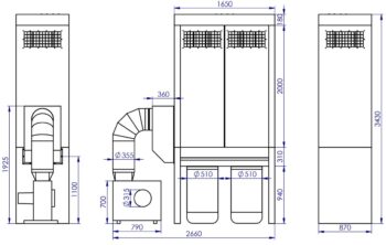 Odciąg do trocin ADAMIK FT 725N 4 kW A wymiary